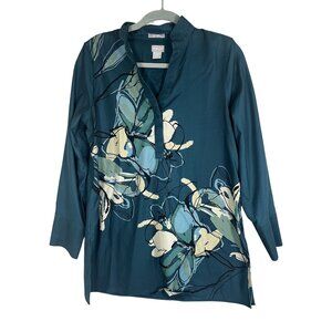 Chicos Floral Tunic M Tropical Resort Preppy Colorful Coastal Nautical Chic Arts